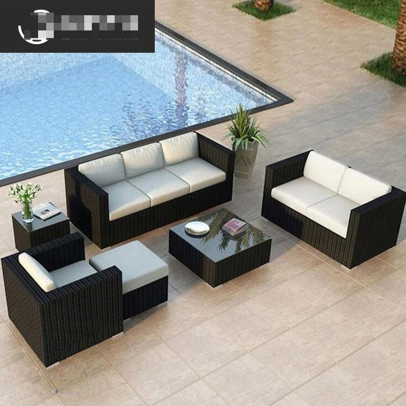 Outdoor rattan chair sofa outdoor rooftop leisure rattan art furniture villa courtyard double rattan sofa combination