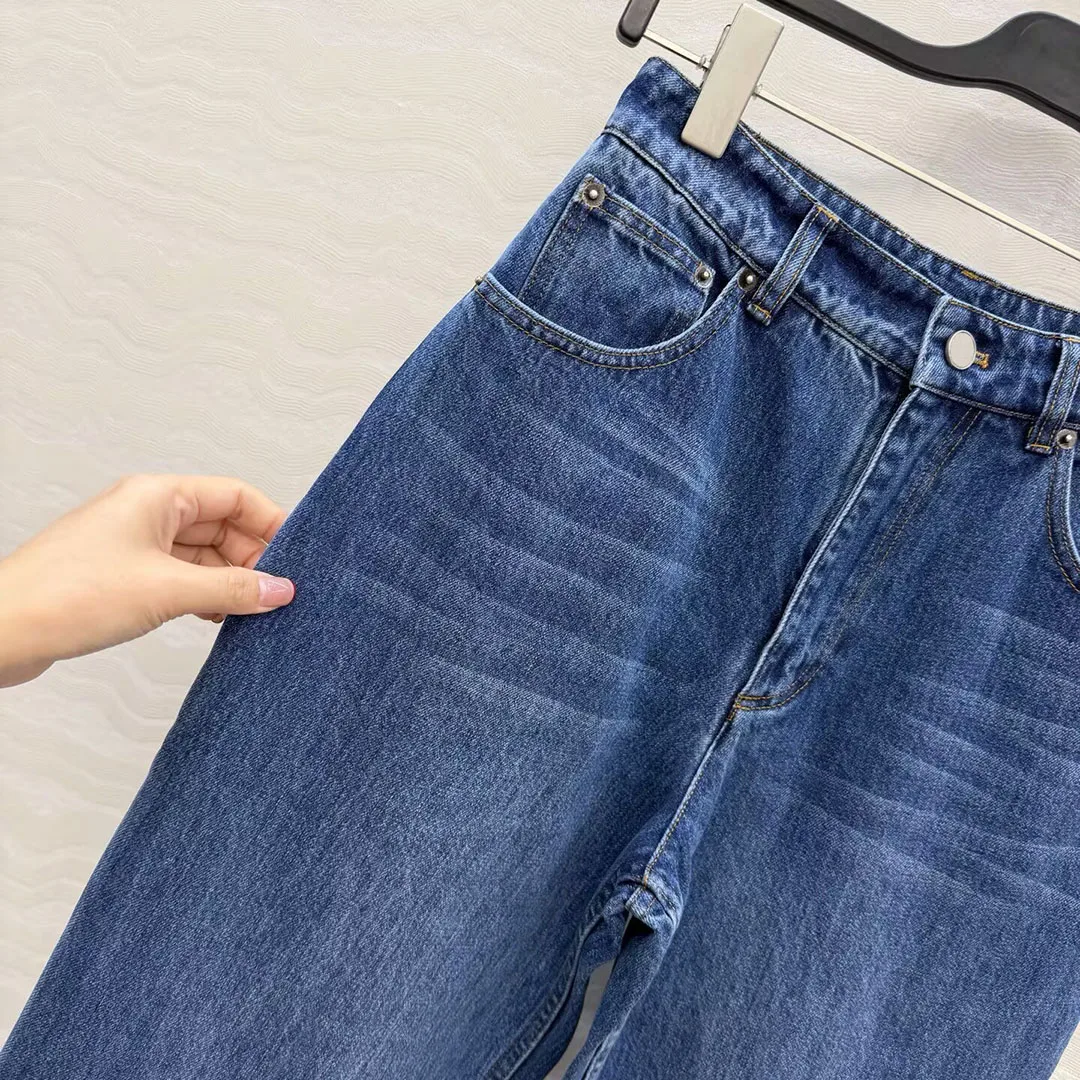 

Классические шикарные джинсы с эффектом потертости, синие, в пол, прямого кроя, женские, с высокой талией, из хлопка, повседневные, джинсовые брюки, новый модный дизайн 2026 года