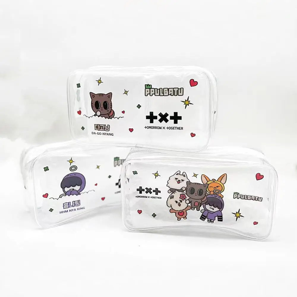 الكرتون الحيوان مقلمة حقيبة أدوات مكتبية 19*10*6.5 سنتيمتر بولي كلوريد الفينيل شفافة حقيبة التخزين حقيبة مستحضرات التجميل Soobin Yeonjun Beomgyu Taehyun Hueningkai Txt Kpop