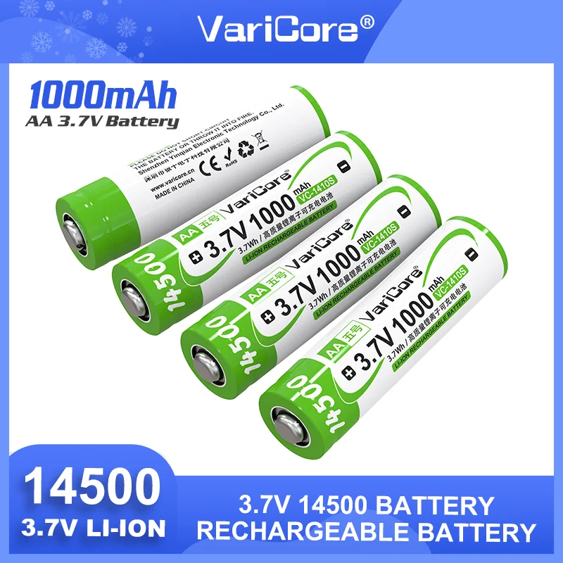 VariCore 3,7 V 1000mAh 14500 1410S con punta batería recargable de iones de litio para multímetro lámpara barredora cámara Digital Control remoto