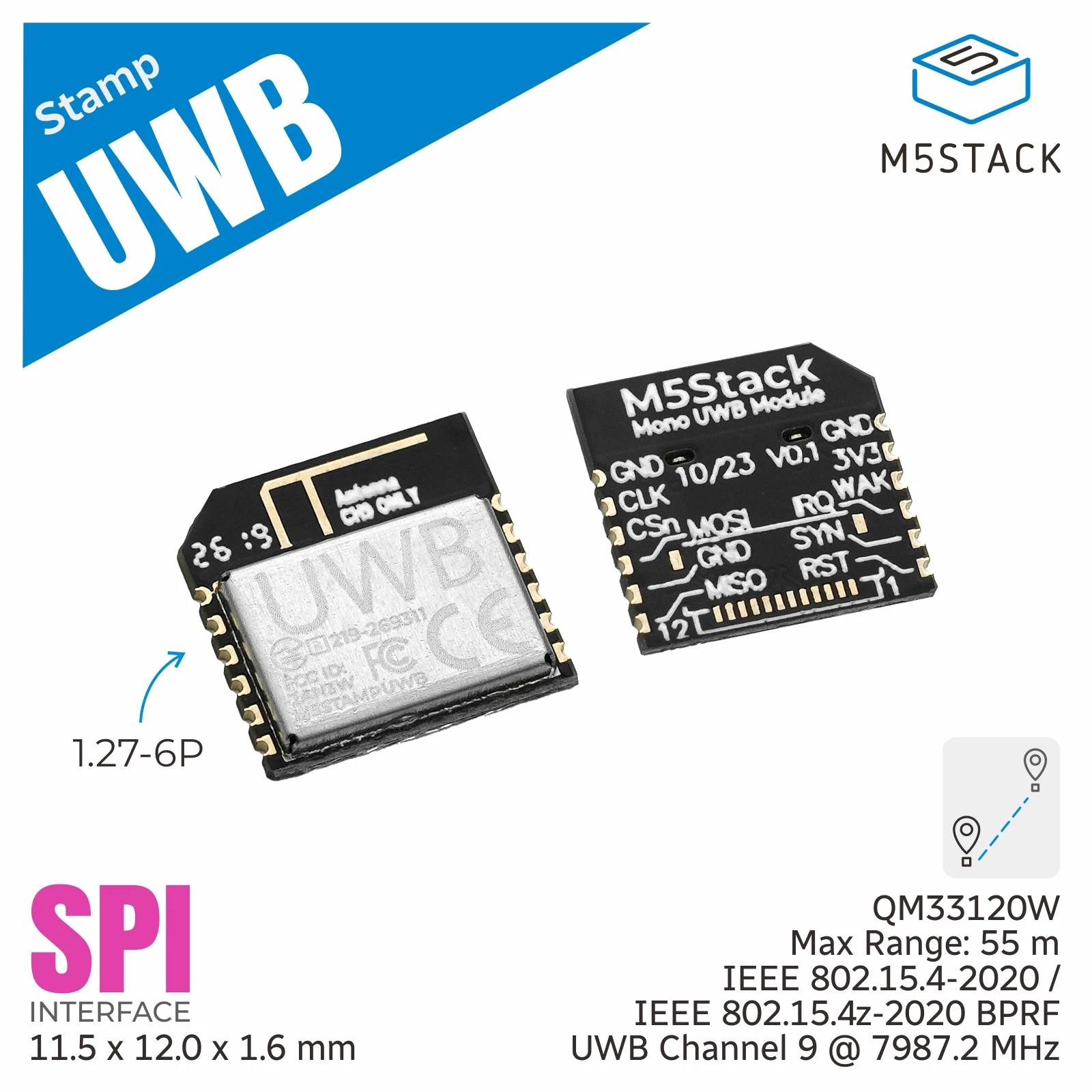M5Stack Official M5Stamp UWB Module (QM33120W)