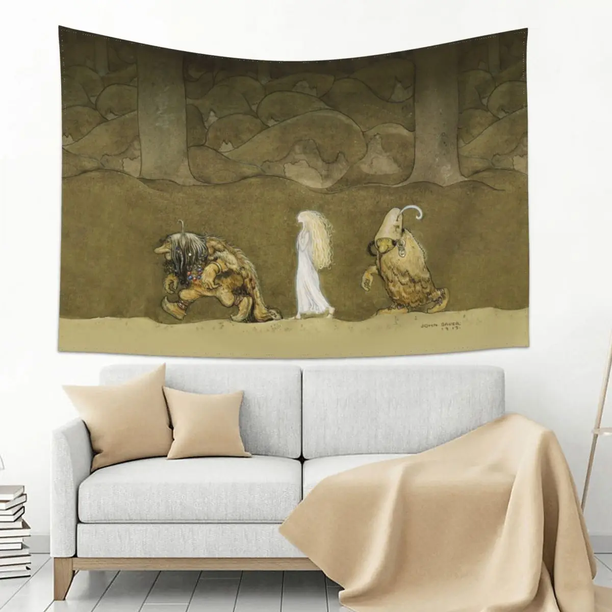 

John Bauer The Princess and the Trolls 1913 Art Nouveau Norwegian Norse Viking Mythology Illustration HD High Quality Tapestry