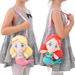 Bolso de hombro de dibujos animados para niños, bolsa pequeña de sirena, pez, Princesa, Animal de peluche, Lindo bolso cruzado, pequeño cambio, regalo para niños