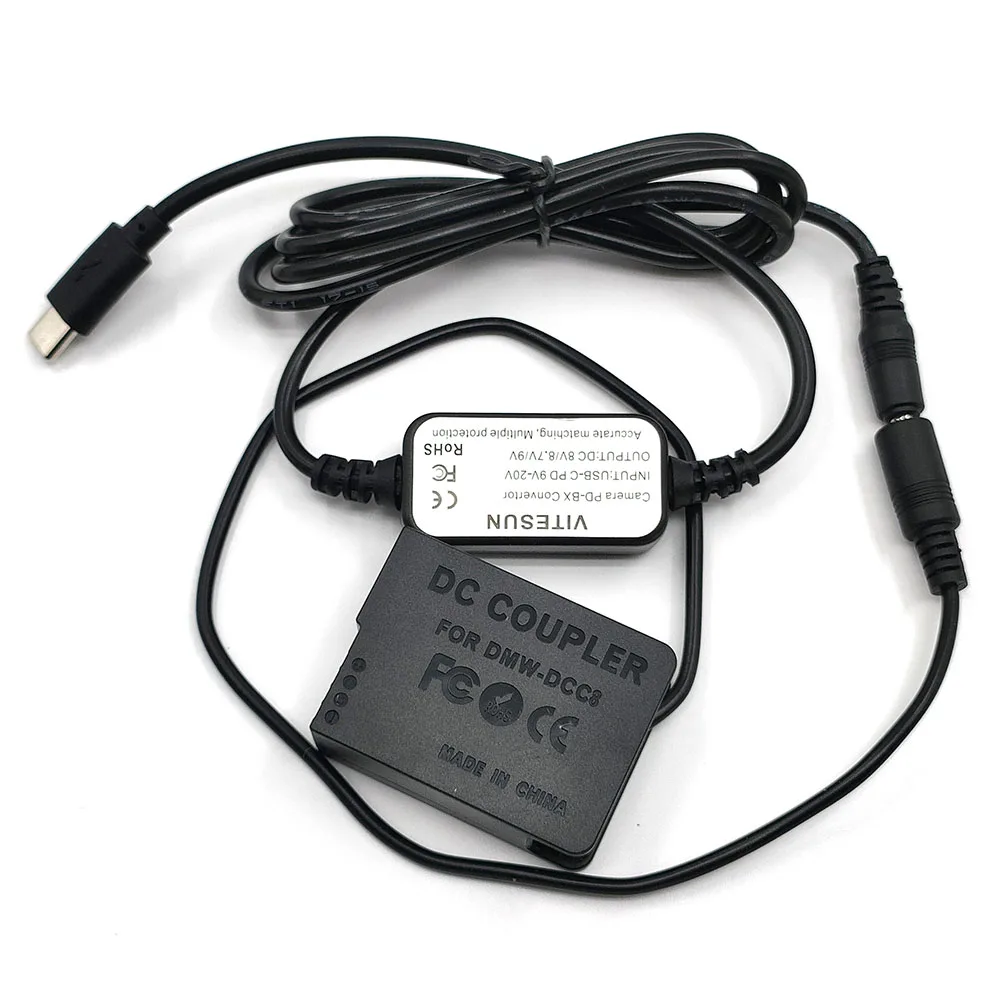 USB Type C USB-PD Converter to DC Cable + DMW-DCC8 BLC12 BLC12E Dummy Battery for Lumix DMC FZ1000 FZ2000 FZ200 FZ300 G7 G6 G97
