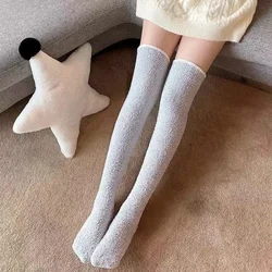 Winter Warm Coral Fleece Over-knee High Socks for Women Plush Home Sleep Floor Long Socking Jk Solid Soft Thigh High Fun Sock