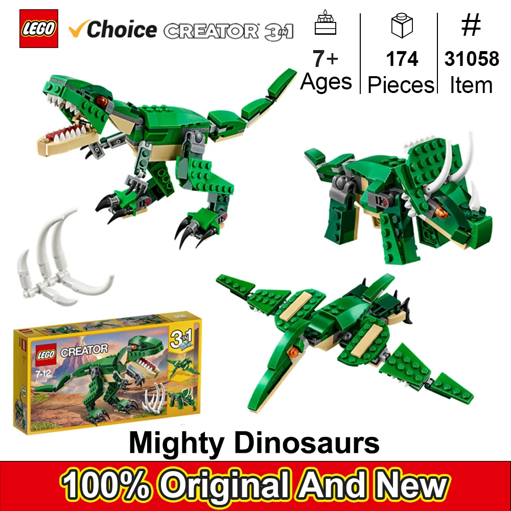 LEGO 31058 Creator 3 in 1 Mighty Dinosaur Toy, Transforms from T. rex to Triceratops to Pterodactyl Dinosaur Figures