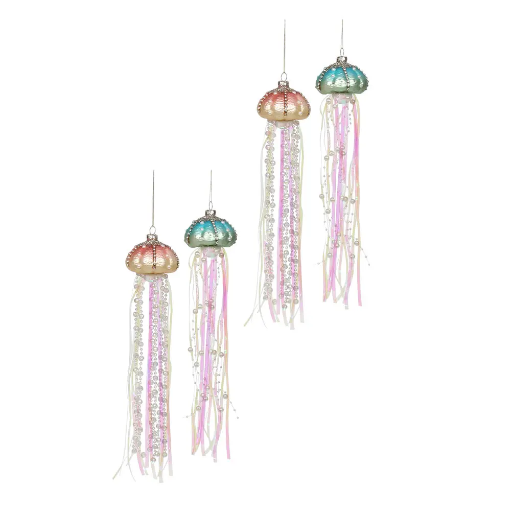 

4pcs Glass Ornaments Holiday Christmas Tree Pendants Beaded Wall Decor Indoor Outdoor Coastal Themed Party Supplies Xmas