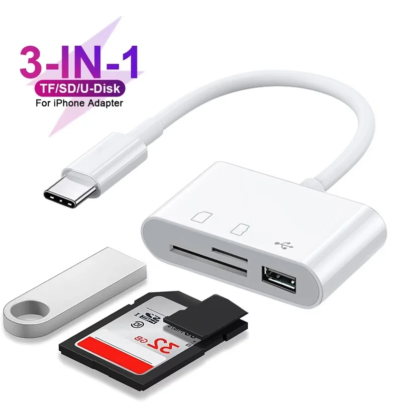 3 In 1 Type C OTG Adapter USB A Hub Converter TF SD Memory Card Reader For Phone Laptop Camera Tablet Data Transfer Accessories