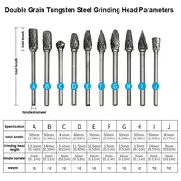 10Pcs/Set Tungsten Steel Milling Cutter  Woodworking Engraving Cutter 3*6mm Carbide Tungsten Steel Grinding Head Rotary File