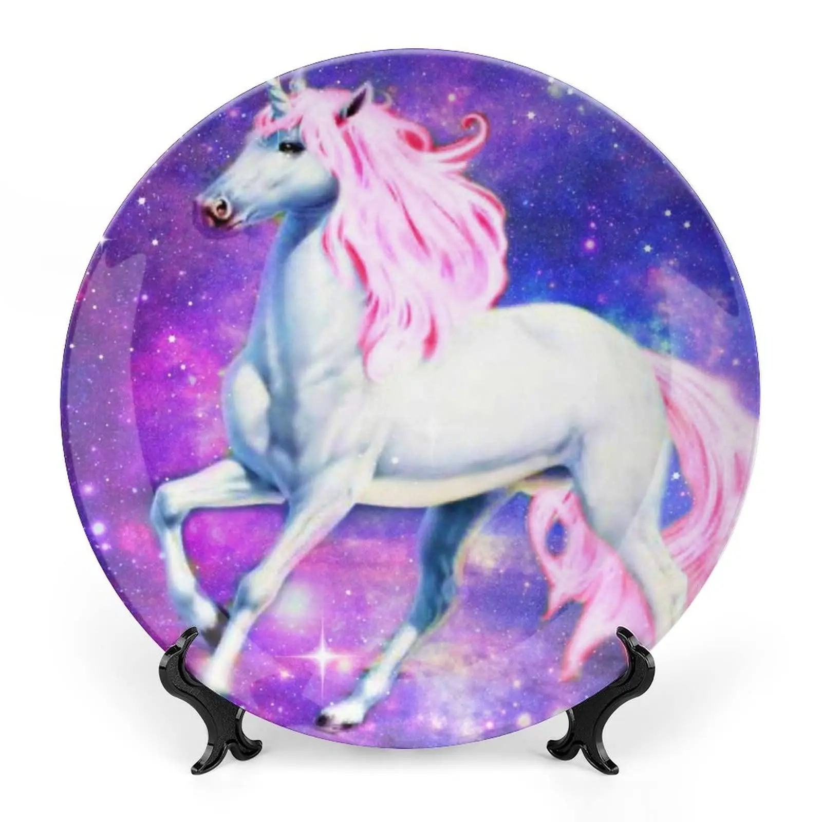 Cute Unicorn Bone China Decorative Plate with Stand Home Wobble-Plate Dessert Plates Household Plate Gift Ceramic Wall Hanging