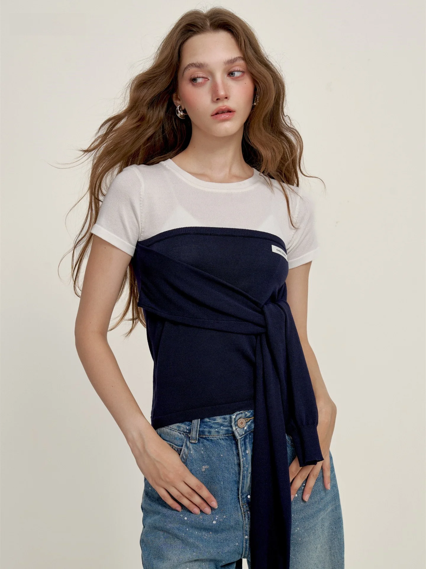 

Chillzoe T-irt Denim orts Two-Piece Set Women's Faion Casual Wear Summer ort Sve round Ne Crop Top And Jeans