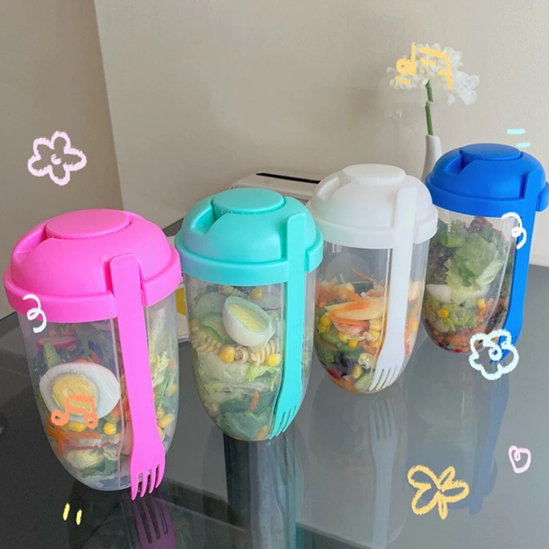 1pc White/Green Portable Bottle Salad Container Bottle-Shaped Bento Salad Bowl For Lunch Salad Box With Fork Salad Bowl