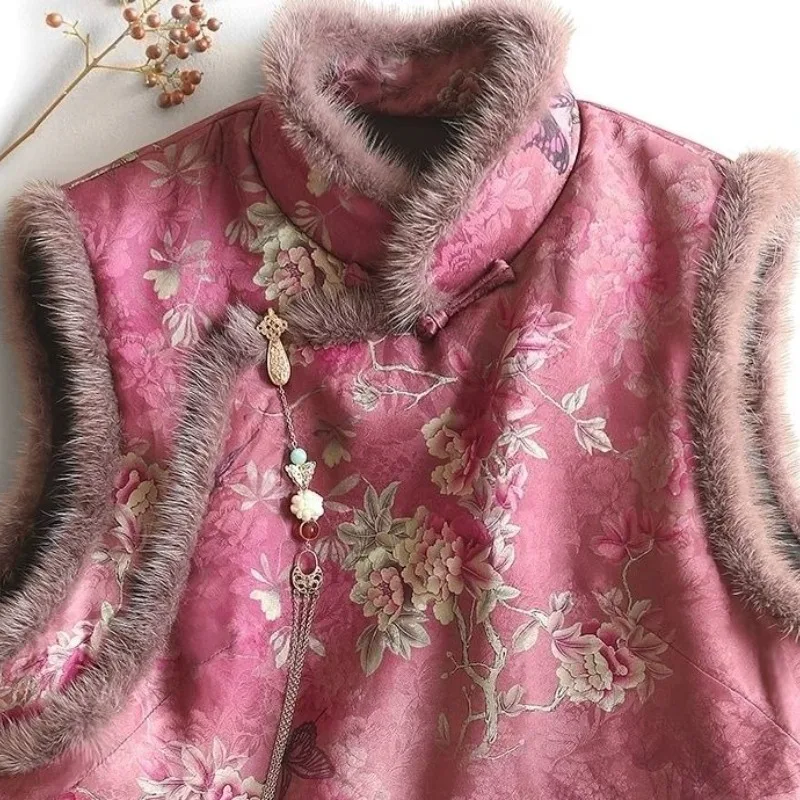 Women's Autumn Spring Top Coat Cotton Coat Vest Fur Collar Print Brand Warm Comfortable Casual Design Fashion Advanced New Niche