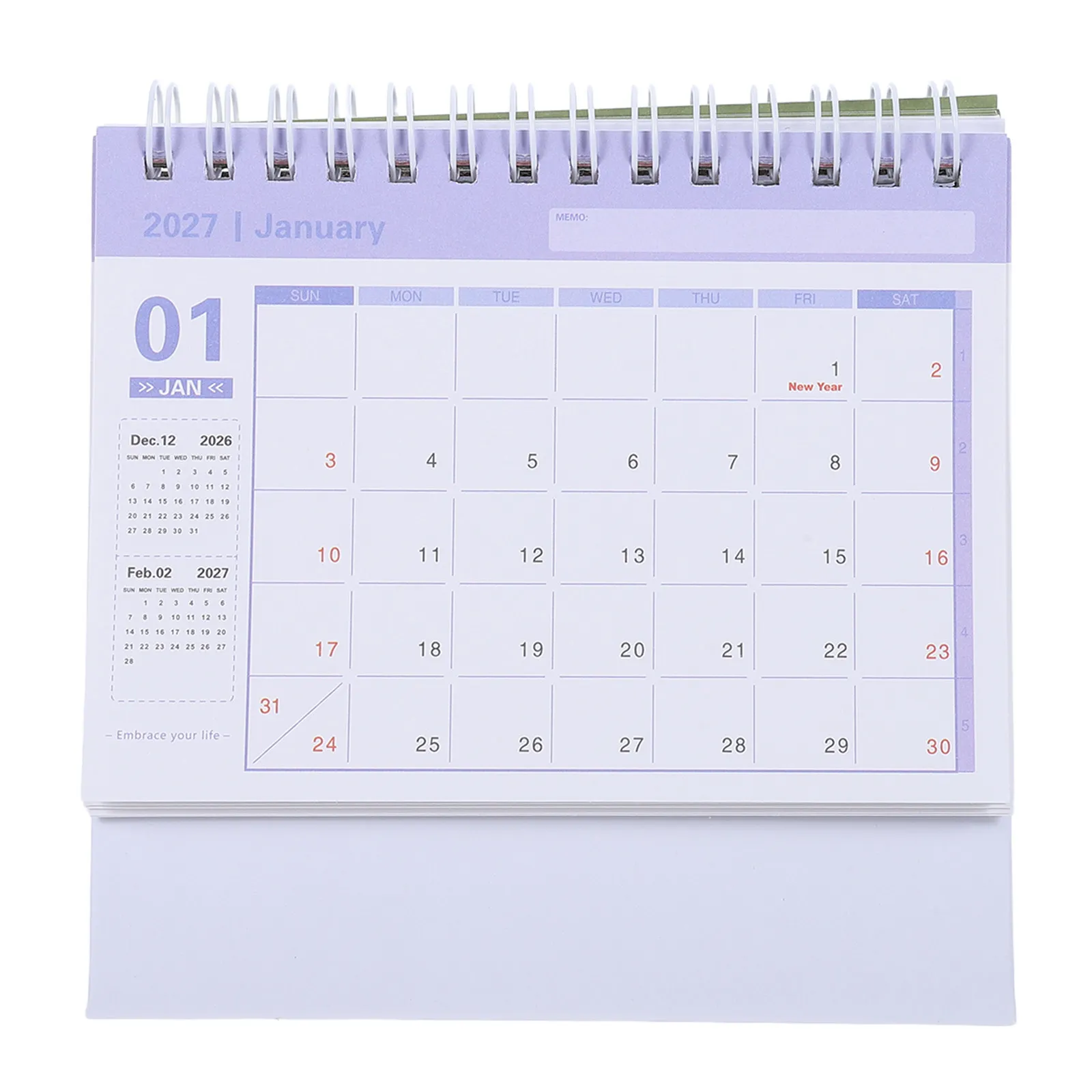 Mini Desk Calendar 2026-2027 Standing Flip Desktop Calendar Twin Wire Binding Gradient Green Daily Schedule Planner for Home