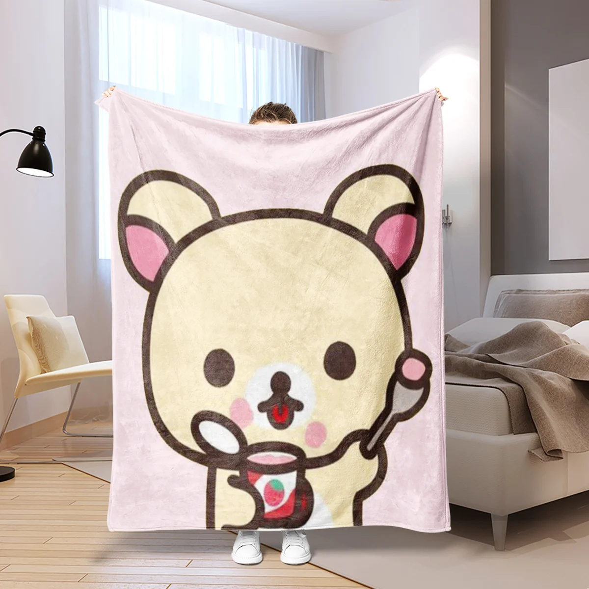 

Фланелевое одеяло с принтом милого медведя, подходящее для всех сезонов, подходящее для гостиной, офиса, дивана и путешествий.