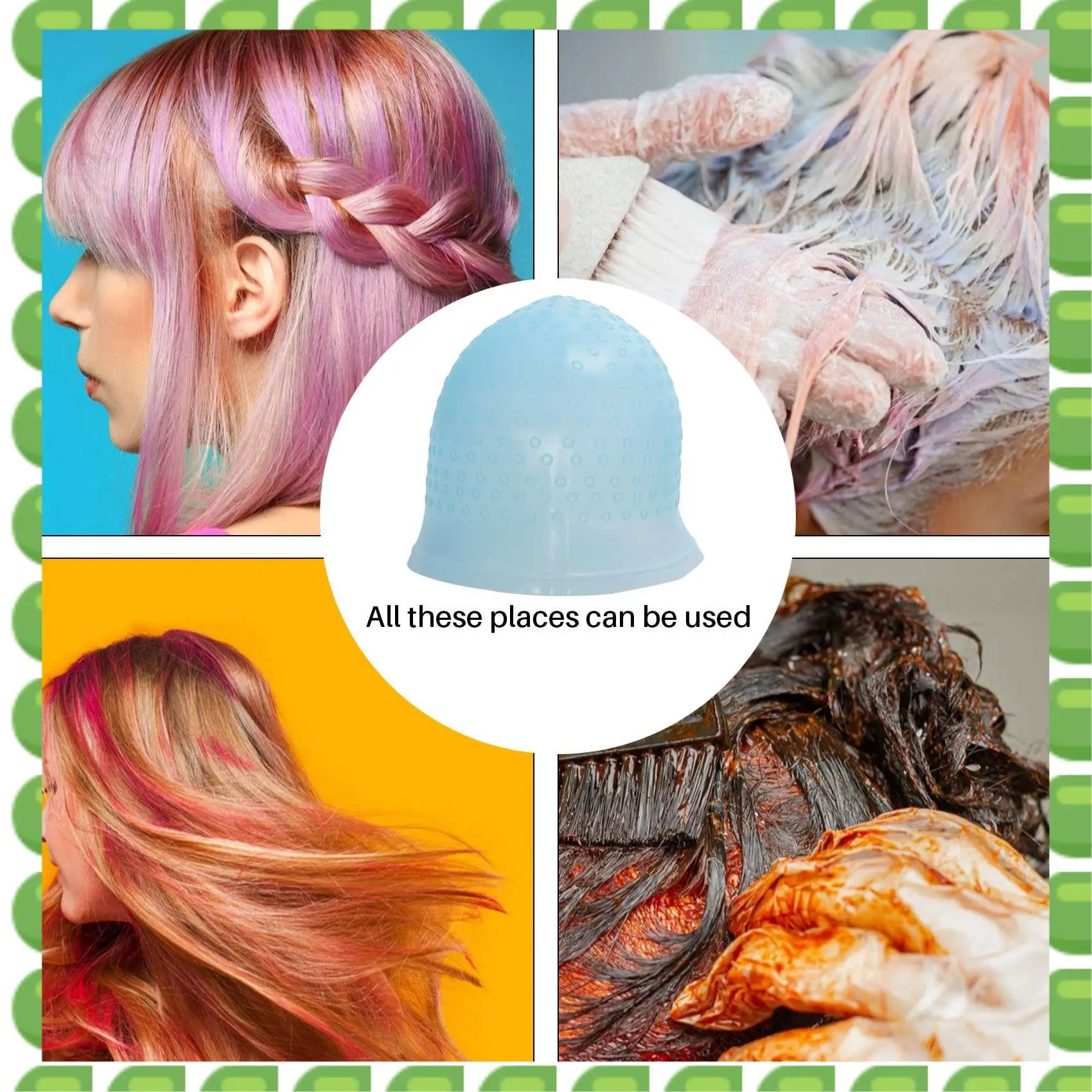 

A04V Reusable Salon Highlighting Dye Hair Coloring Frosting Cap With Metal Hook Blue