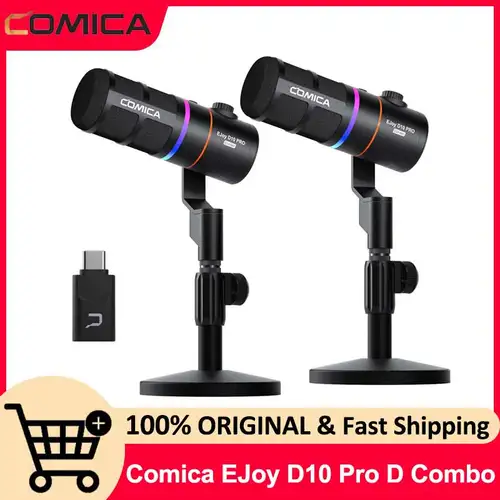 Comica EJoy D10 PRO(D) Combo micrófono para juegos USB inalámbrico de doble canal, micrófono dinámico RGB con modos inalámbricos, monitor en tiempo real