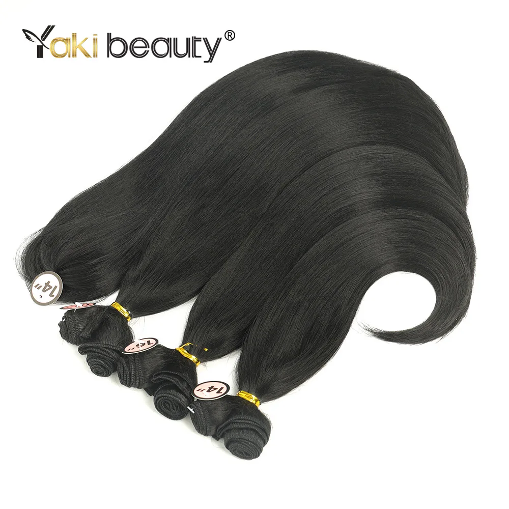 Synthetic Silk Straight Hair Bundles 6PCS With Closure Yaki Straight Hair Weave 14''16''18'' Extensions High Quality Weaving