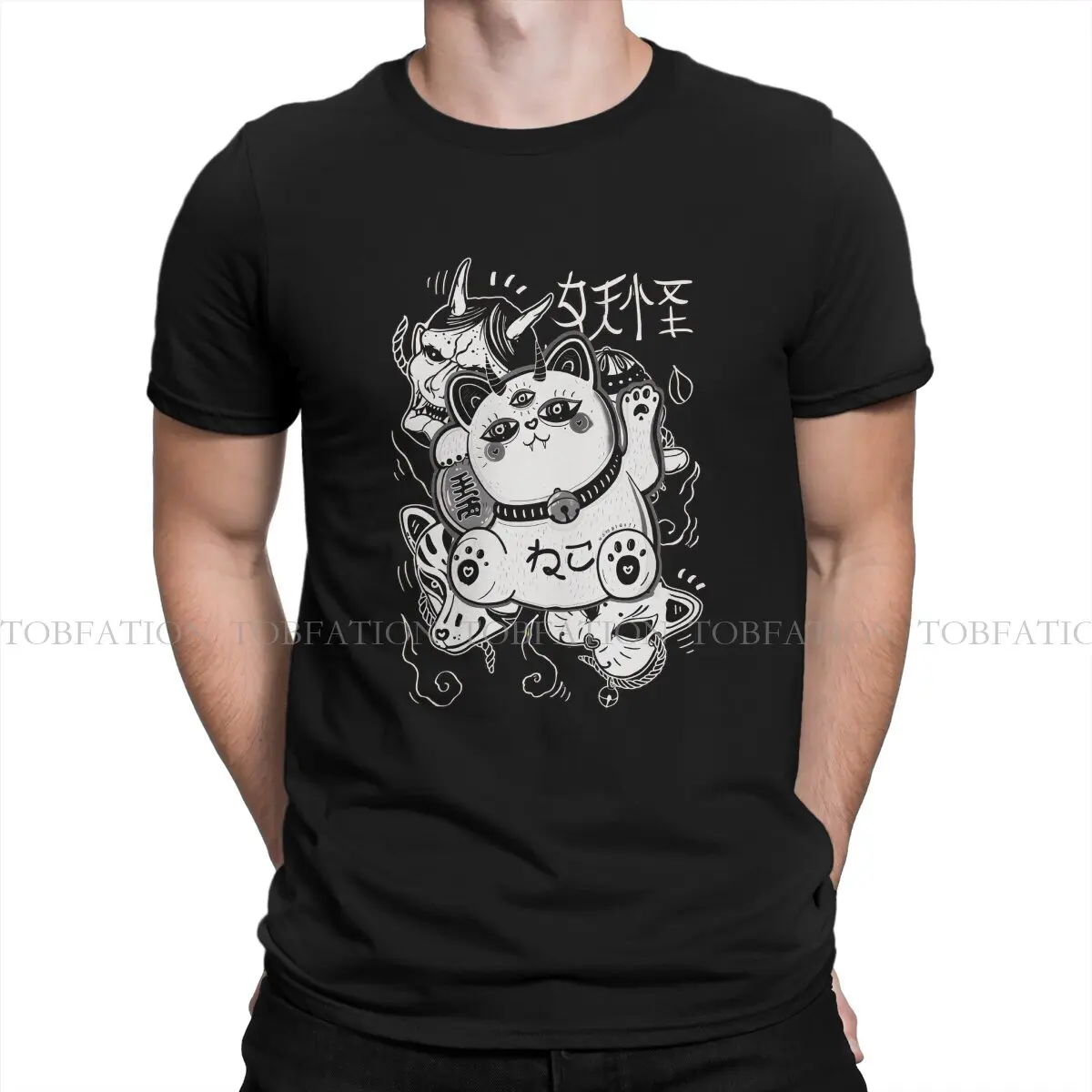 Lucky Cat TShirt for Men Japanese Lucky Amulet Soft Leisure Tee T Shirt 100% Cotton New Design Fluffy