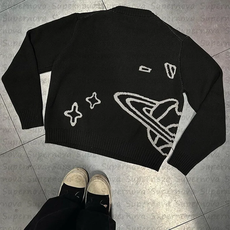 새로운 따뜻한 풀오버 니트 스웨터, 개인화되고 트렌디한, 캐주얼 긴팔 탑 남성 여성 블랙 따뜻한 탑 루즈하고 편안한