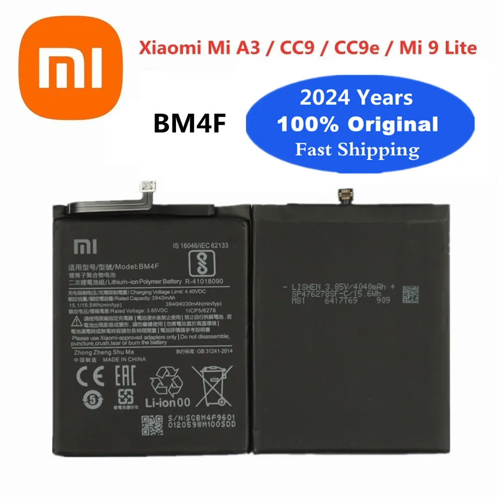 2024 Years Xiao mi 100% Original Battery BM4F For Xiaomi Mi A3 CC9 CC9e Mi 9 Lite Mi9 Lite 4030mAh Replacement Batteries Bateria