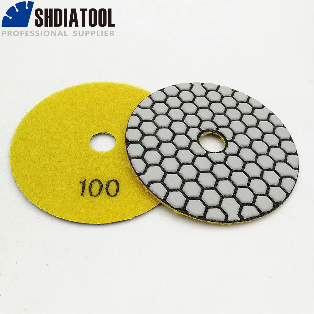 SHDIATOOL 6pcs 100mm #100 Diamond Dry Polishing Pads 4inches Sanding Disc Resin bond Flexible Abrasice Plate Marble Granite