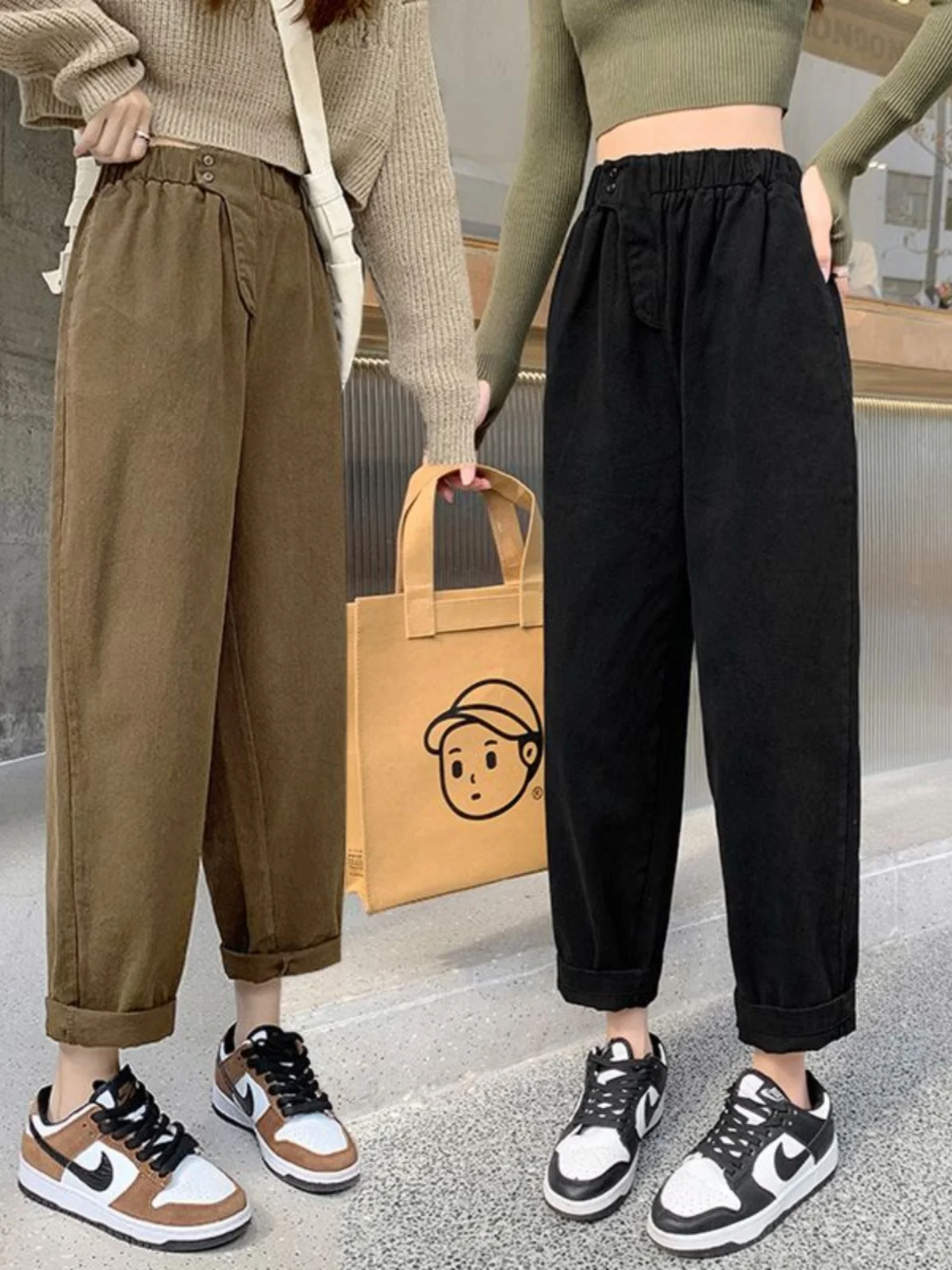 

High Waist Harlan Work Pants Women's plus Size 300 Pou Retro Loose Slimming Color Casual Trousers Korean Sle Commute