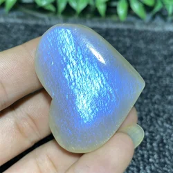 Natural Crystal Blue Moonstone Gemstone Heart Shaped Stone Ornaments Ore Specimen Small Gift Double-sided Light Plagioclase