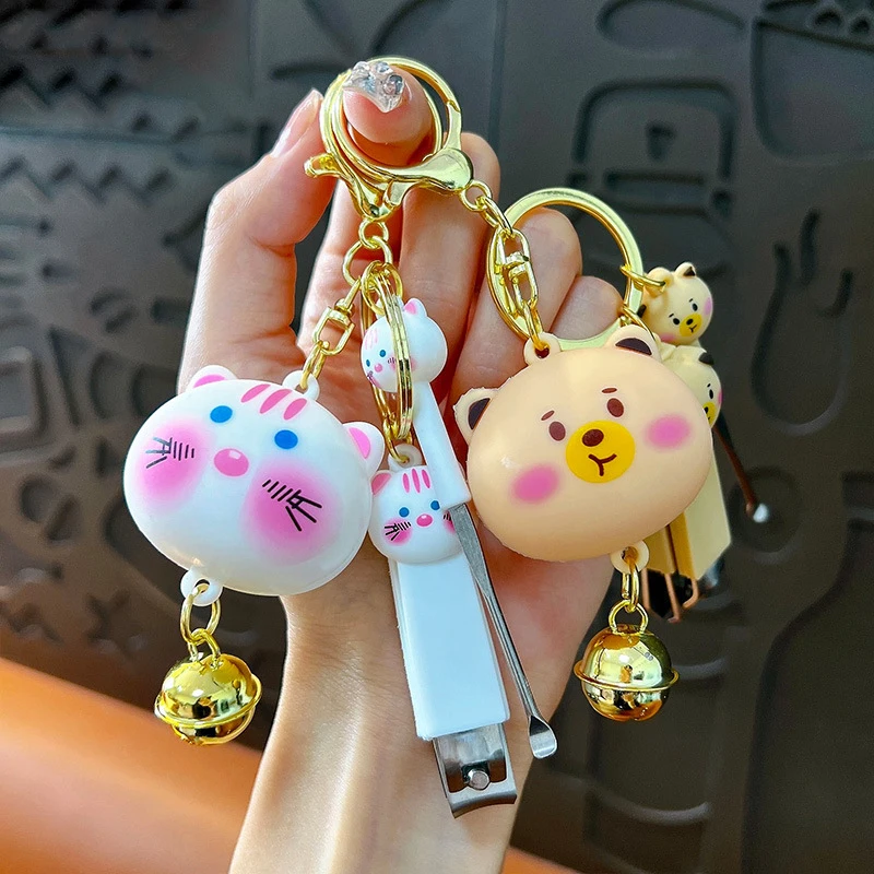 Cartoon Animal 3in1 Multifunction Keychain Men Women Couple Bag Pendant Car Key Ring with Ear Scoop Nail Clippers Accessories