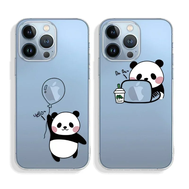 Cute Animal Panda Rabbit Elephant Lovers Couple Phone Case for iPhone 15 16 11 12 13 14 Pro Max 13Mini XR 14 Plus SE Cover Bags