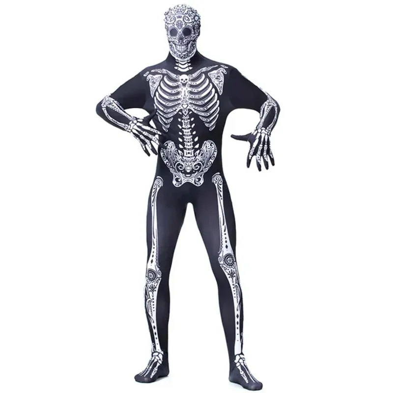 Halloween ghost festival print skull bodysuit cosplay costume adult men horrible zombies Zentai full body cover jumpsuit c36m280