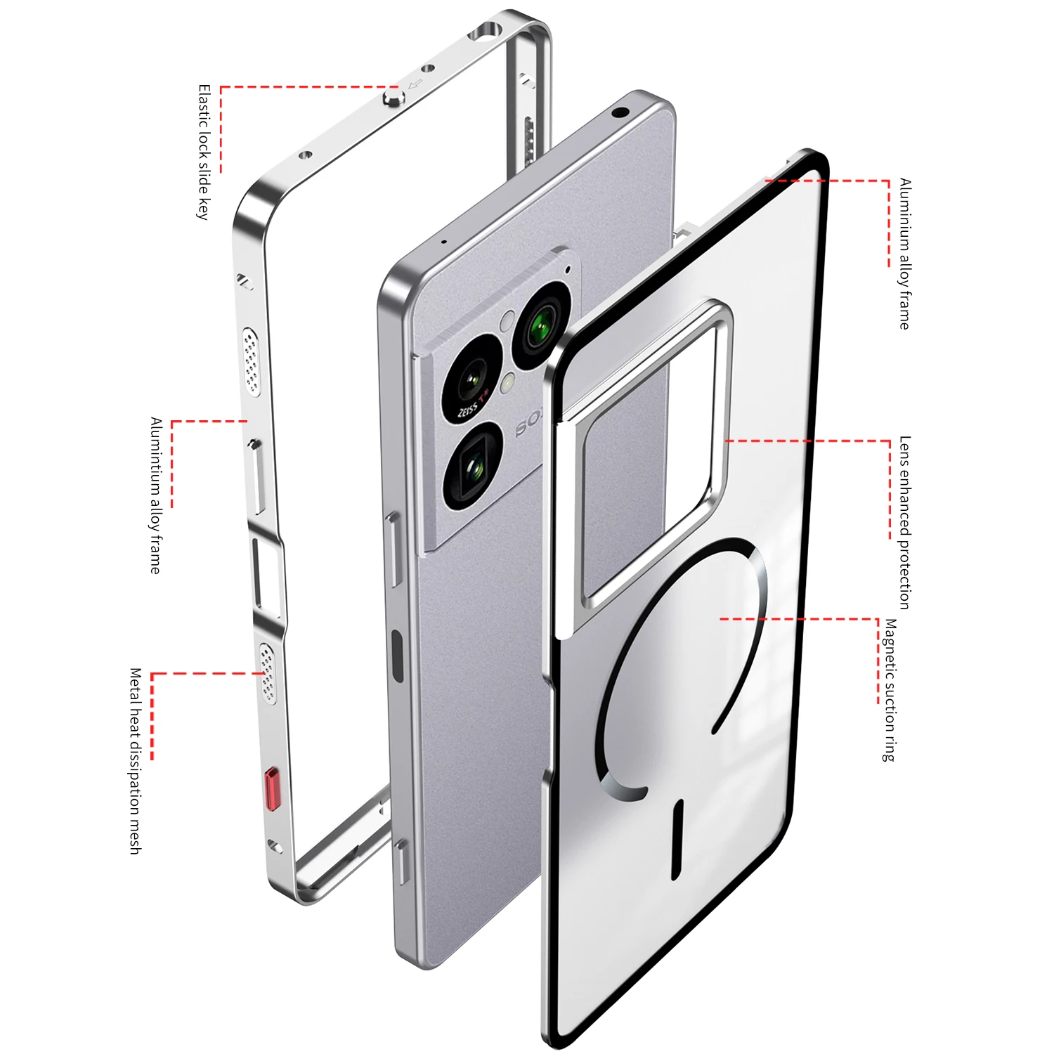 Funda de aleación de aluminio para Sony Xperia 1 VIII, hebilla de resorte, desmontaje con un clic, botones independientes, cubierta de Metal duro