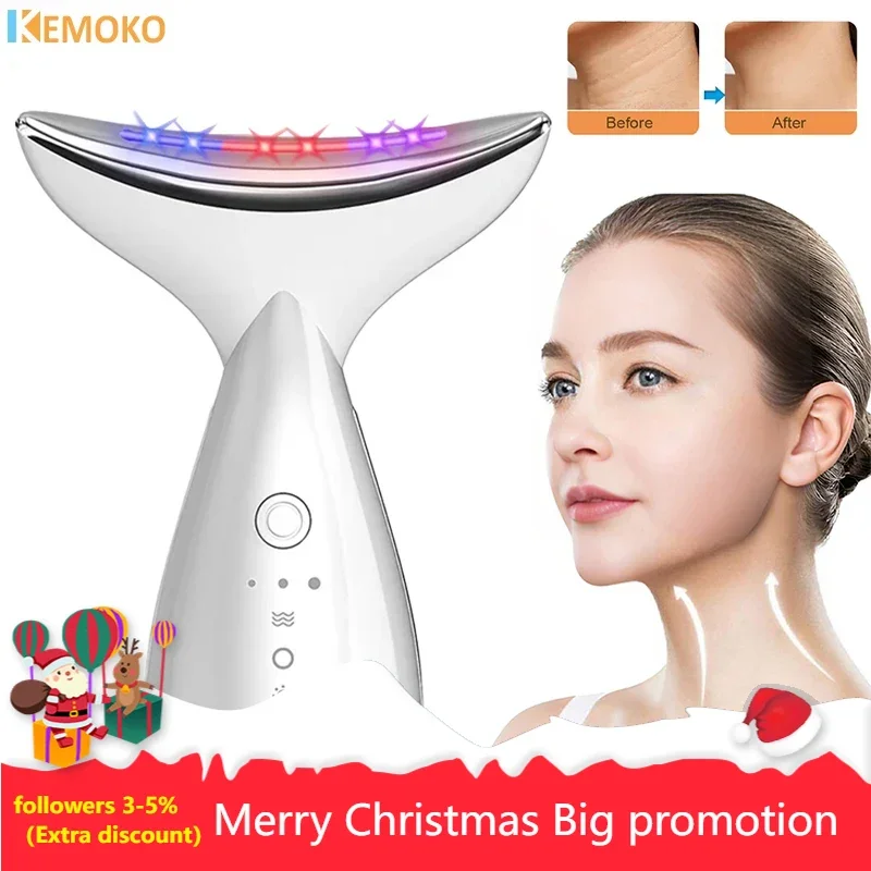 Neck Face Beauty Device 3 Colors LED Photon Therapy Skin Tighten Anti aging Anti Wrinkle Reduce Double Chin Remover Beauty  Care