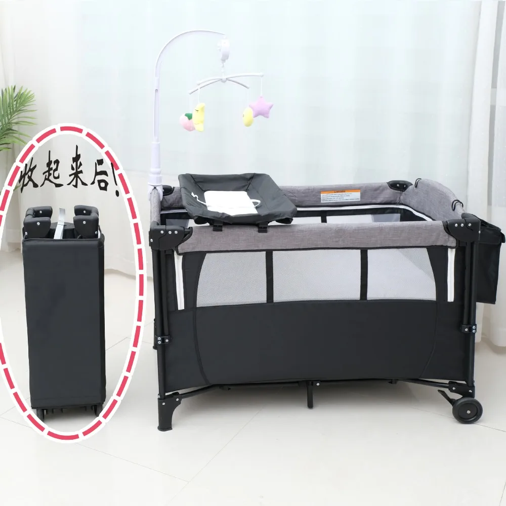 Foldable Baby Crib 0-3 Years Multifunctional Bed with Rocker  Changing Table Playpen Free Assembly