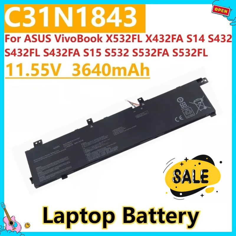 

Новый C31N1843 аккумулятор для ноутбука 11,55 В для ASUS VivoBook X532FL X432FA S14 S432 S432FL S432FA S15 S532 S532FA S532FL 0B200-03430000