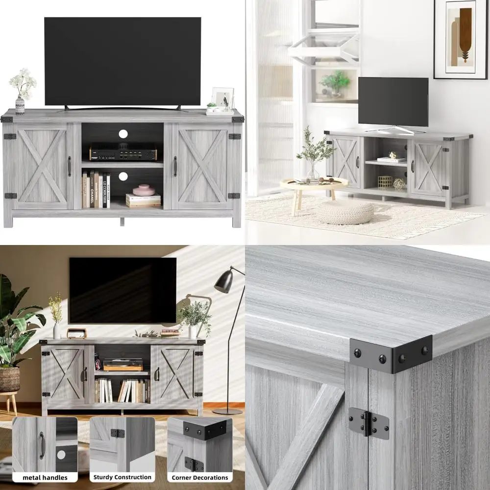 Farmhouse Style 65 Inch TV Stand with Double Barn Doors, Entertainment Center, Storage Cabinets, and Media Console Table