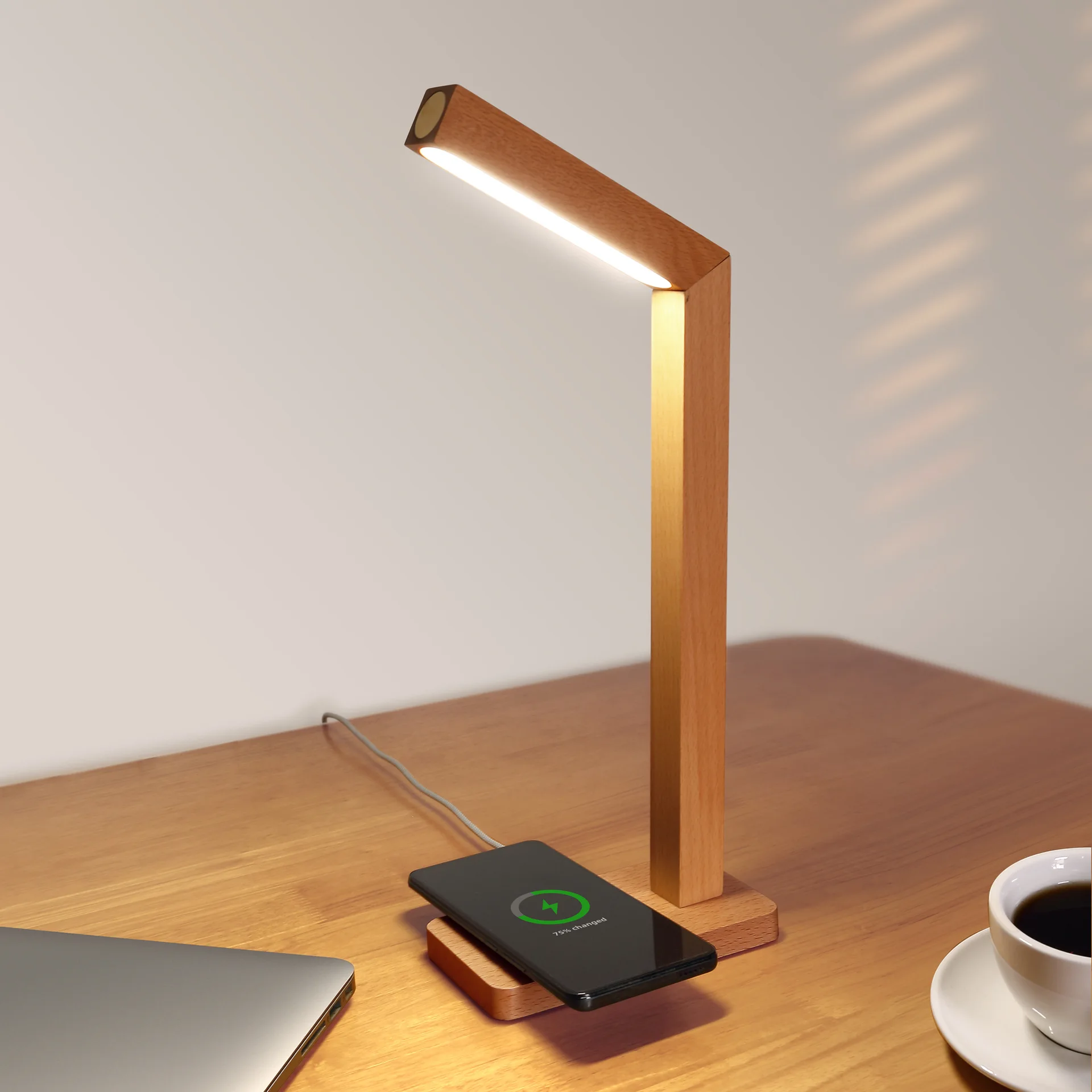 

Solid Wood Desk Lamp, Rechargeable Table Lamp Touch Stepless Dimmable Magnetic Design Bedside Lamp for Bedroom Home Office Aisle