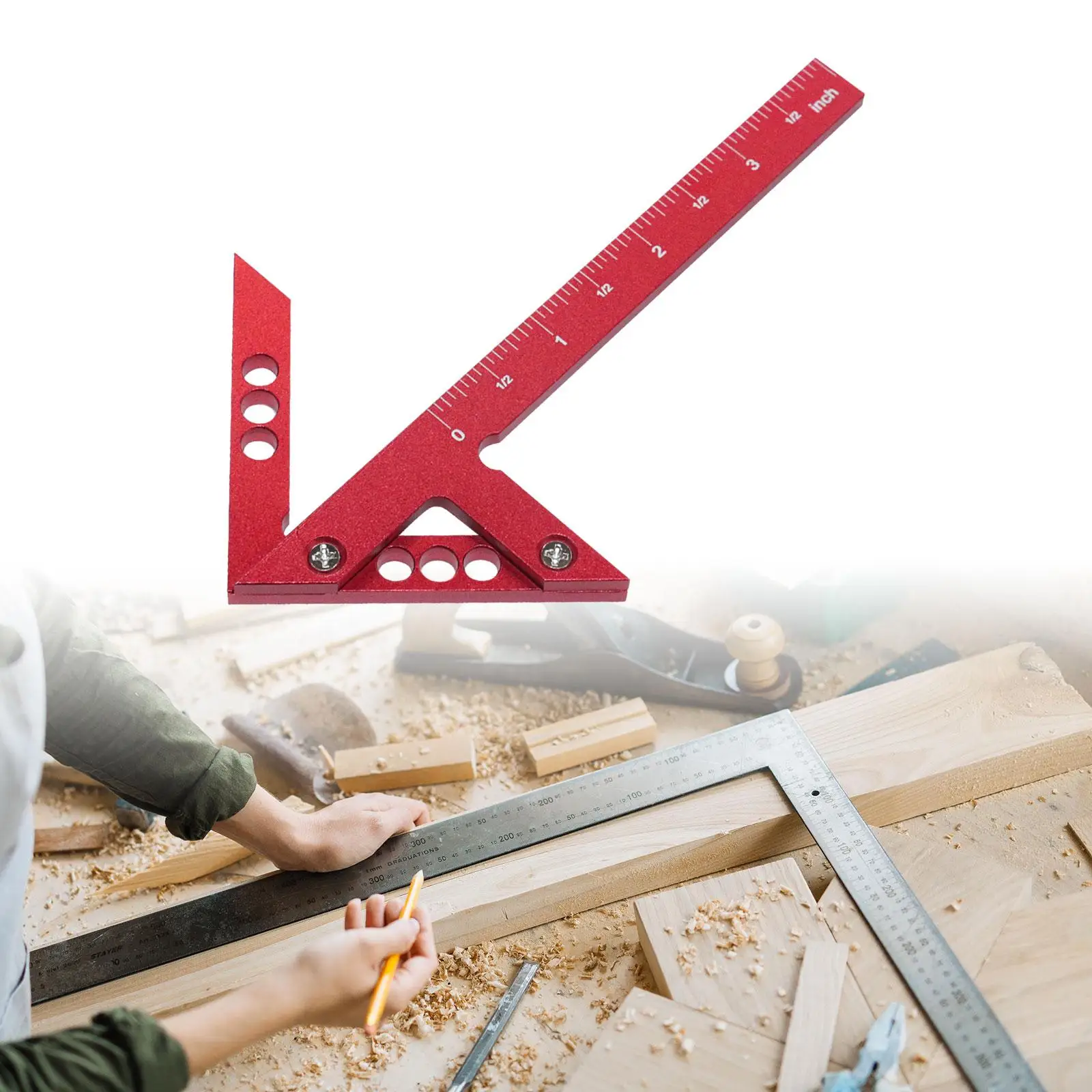 Triangle Ruler Center Finder Aluminum Scriber 45 Degree Woodworking Right Angle Line Scribe for Round Discs