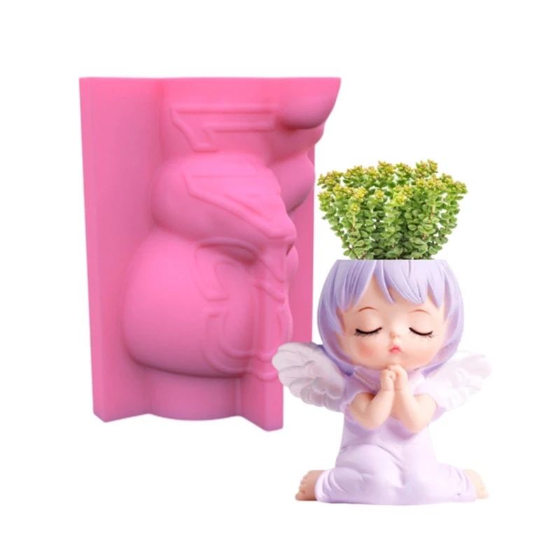 

Flower Pot Silicone Mold Succulent Planter Concrete Mold Angel Concrete Cement Mold for DIY Pen Holder,Home Decorations