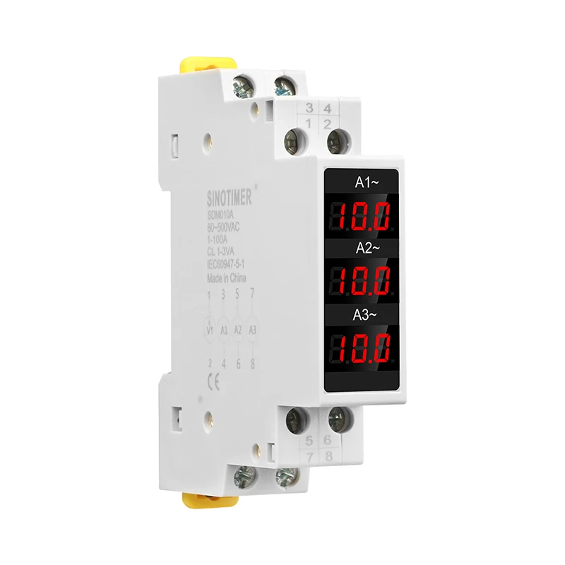 New Din Rail Three Phase 220V AC 80-500V Current Meter Digital Display Ammeter Monitor Ampere Meter Measuring 0-100A Ampermeter