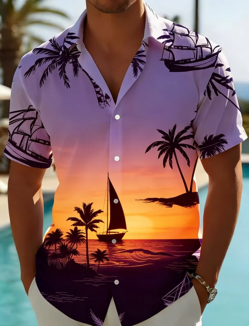 

Men's Trendy Tropical Print Short Sleeve Shirt Summer Casual Fashion For Daily Wear Holiday Vacation And Street Style Outfits