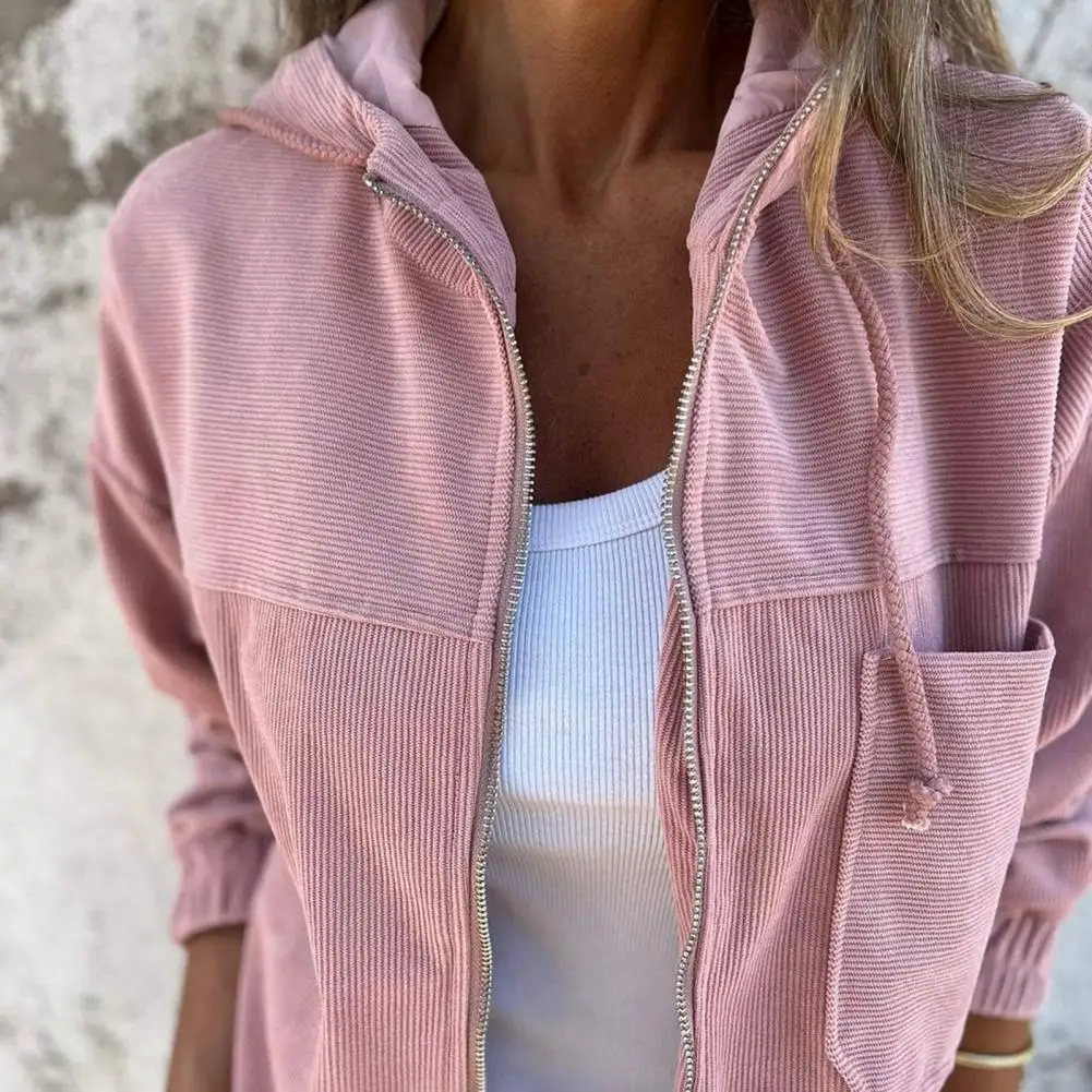 Jarní podzimní dámský kabát volný jednobarevný zip zapínání na zip ležérní bunda kardigan dojíždění denní nošení venkovní bunda - náhled 2