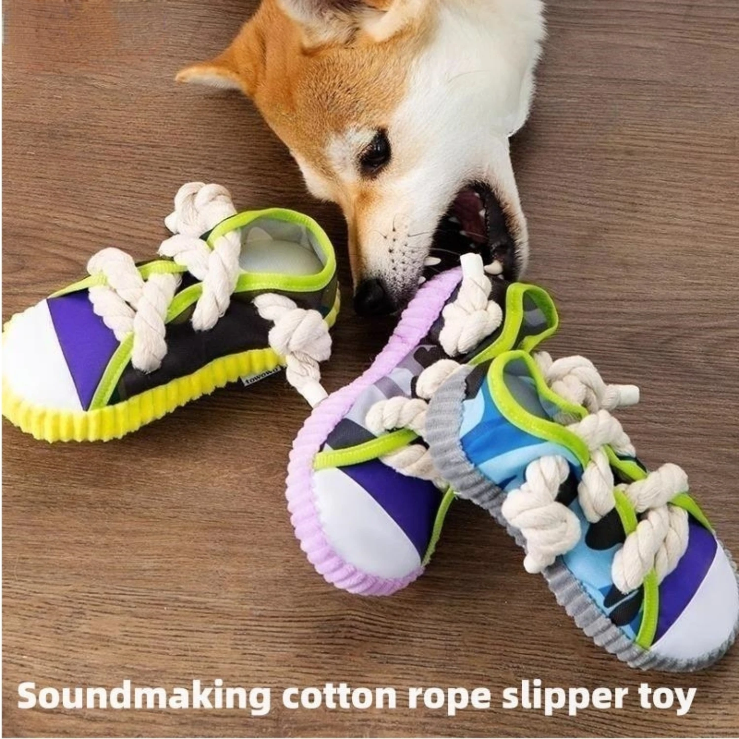 Dog Toys Pet Cotton Rope Slippers Sound Making Toys Dog Teeth Grinding Cleaning Teeth Built-in BB  Round Ball Bell Various Plush