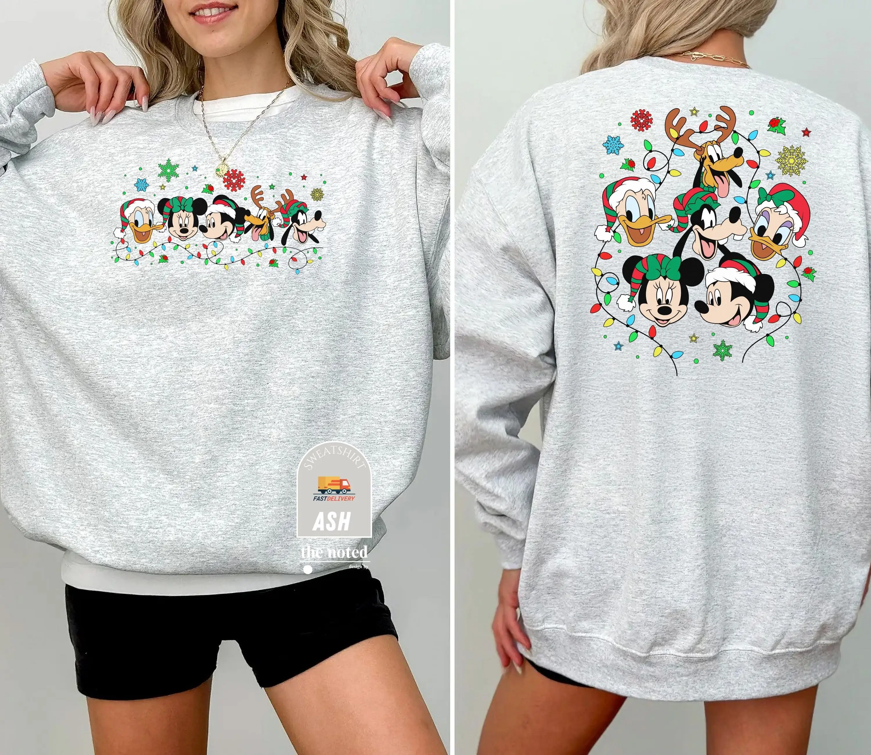Dubbelzijdig Disney kerstsweatshirt Mickey Minnie Donald Goofy Holiday Crewneck familie bijpassende kersttrui