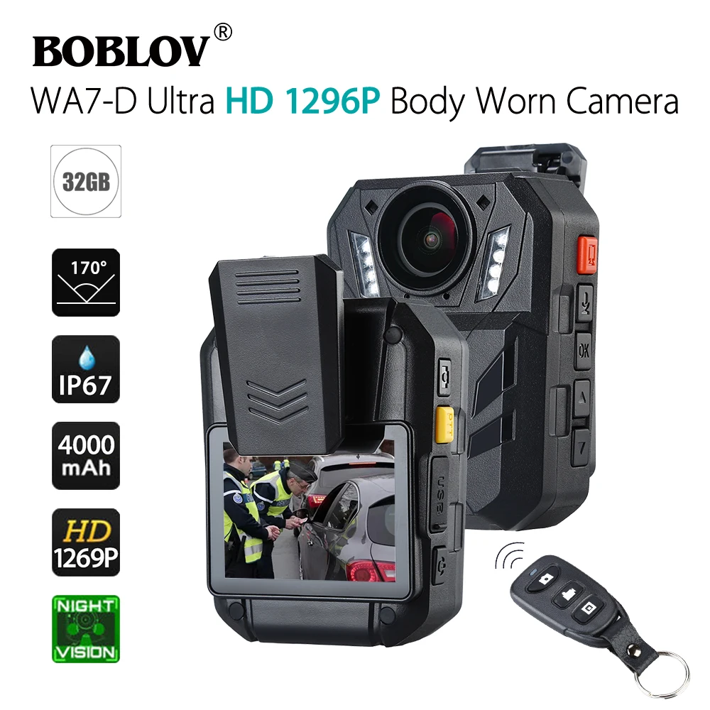 BOBLOV WA7-D Mini Camara Policial 64G Video Recorder Body Camera HD1296P Remote Control Mini Comcorders Guard bodyCam Police