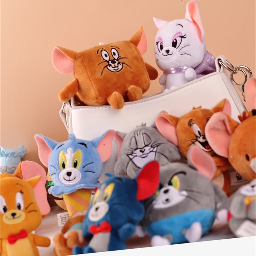 Chibi Tom And Jerry Plush Toys Keychain Key Rings Anime Cartoon Movie Tuffy Nibbles Stuffed Action Figure Doll Key Chain Gift