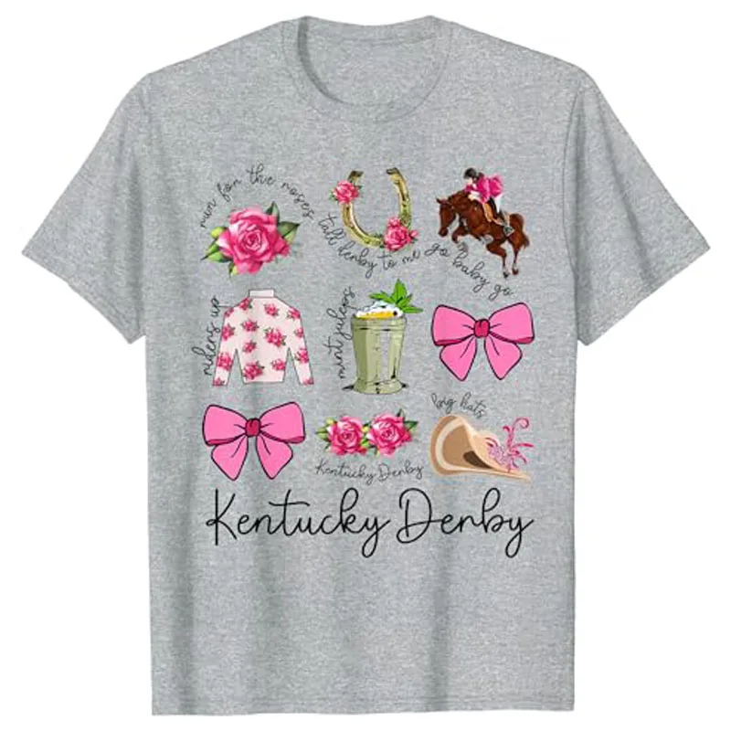 Womens Pink Coquette Bow Derby Day Horse Racing Derby T-Shirt Fashion Short Sleeve Blouses Cute Graphic Outfits Commemorate Gift