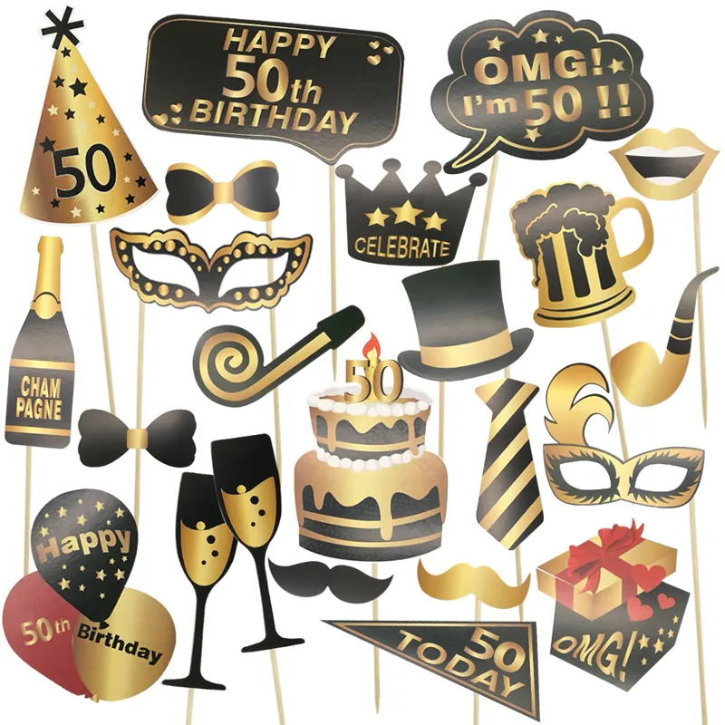 24pcs/lot 30 40 50 60 Happy Birthday Photo Props Adult Birthday Party Decoration Lips Glasses 30th Birthday Photo Booth Props view 3