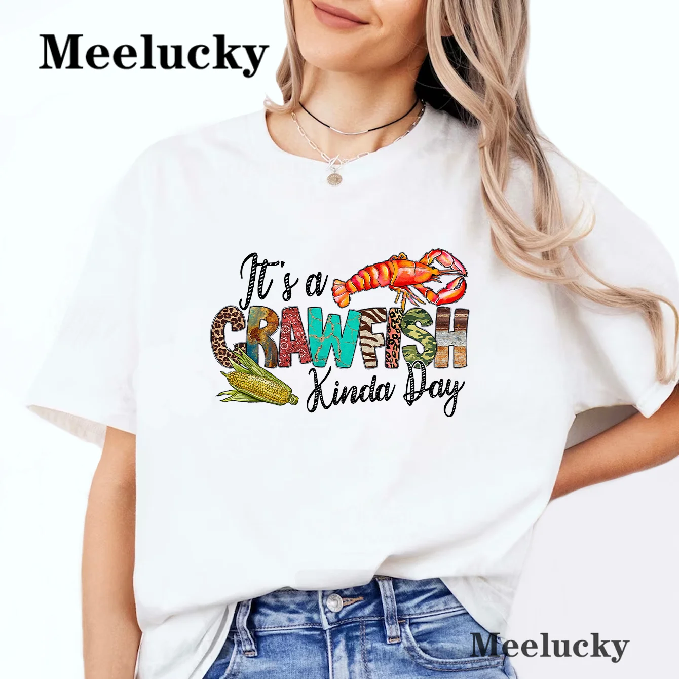 It's A Crawfish Kinda Day Women T-Shirt Casual Loose T shirts Street Fashion Tee Shirt Summer Short Sleeve