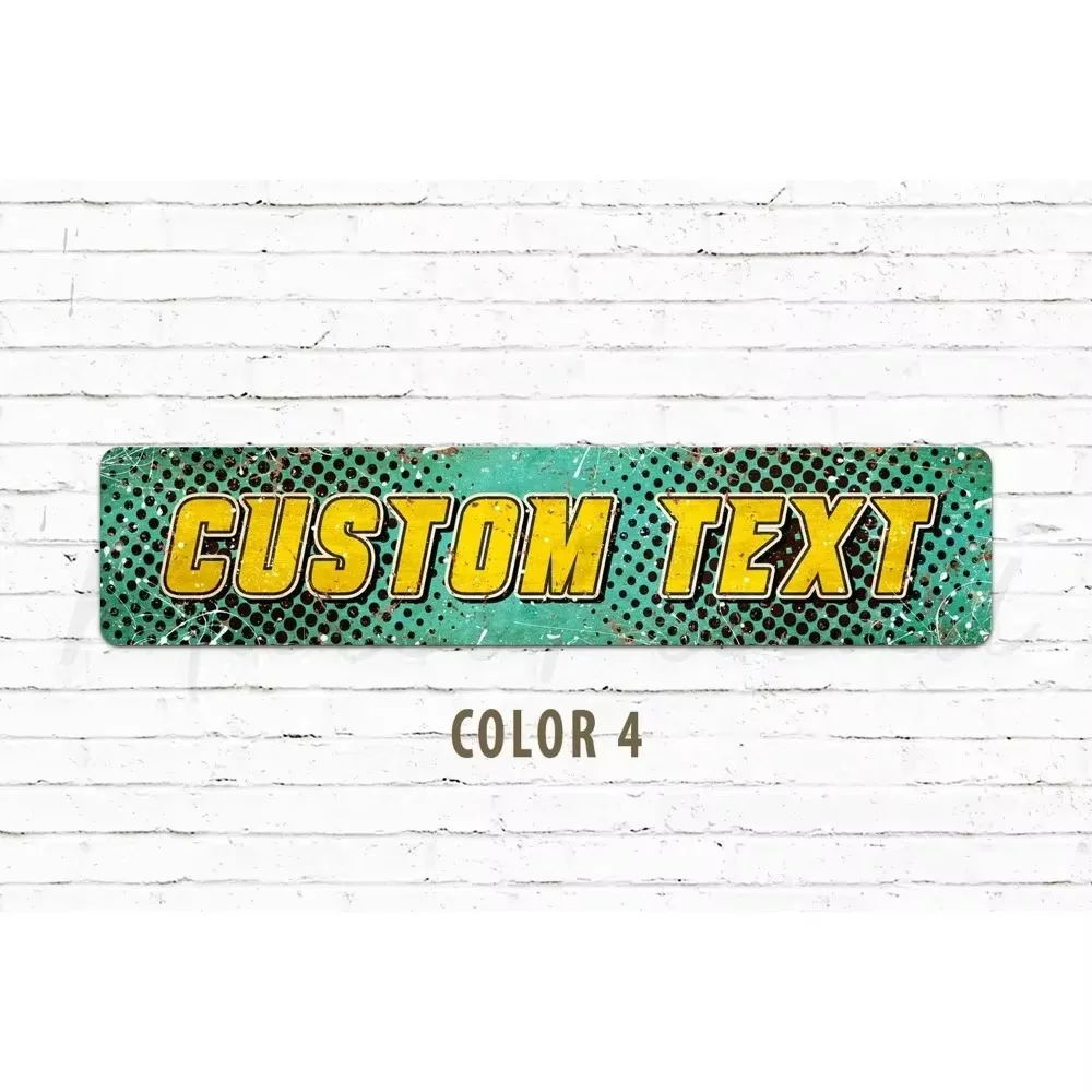CIFbuy Custom Teal Yellow Text Metal Plaque, Personalized Vintage Wall Sign, Workshop Room Decor